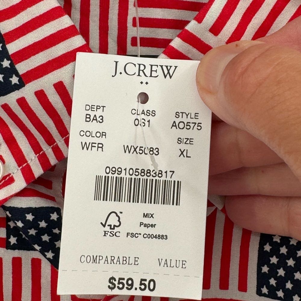 J. Crew Short-sleeve printed slim flex‎ washed casual shirt American Flag NWT XL - Picture 4 of 7